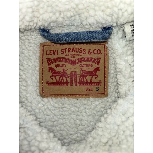 Levis Original Sherpa Lined Trucker Denim Jacket Button Snap Light Blue Womens S - Picture 3 of 11